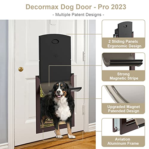 Decormax Weatherproof Dog Door, Energy Efficient Extra Large Dog Door With Aluminum Frame, Telescoping Tunnel, Magnetic Flap And Two Sliding Lock Panels, Easy To Install, Coffee, X-Large #TOP1