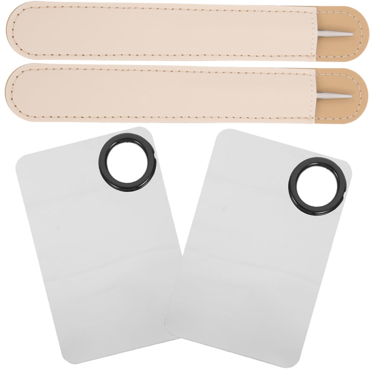 Outanaya 2 Sets Nail Tte Set Spatula Leather Case Stainless Steel Makeup Mixing Plate for Manicure