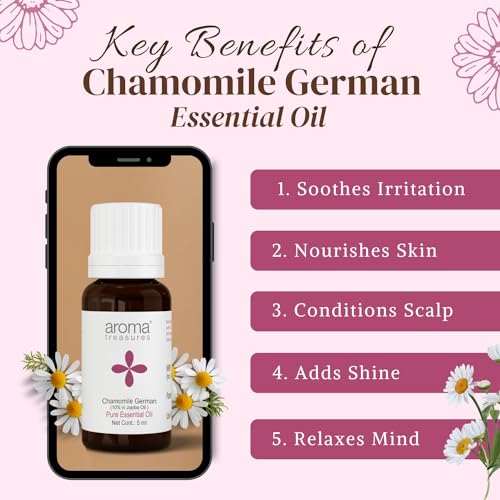 Image of Aroma Treasures Chamomile German Essential Oil - Pure and Natural Aromatherapy Oil for Relaxation and Skin Care - 10ml Bottle