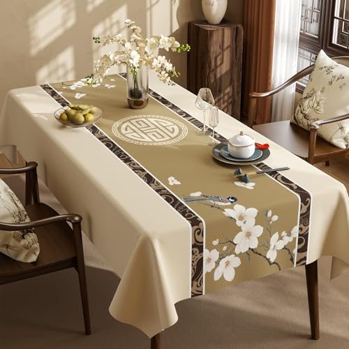 Surwin Mantel Hule Mesa, Estampado Estilo Chino Mantel Antimanchas Manteles de PVC Rectangular manteles Mesa Impermeable, Ropa Mesa Camilla Lavable para Cocina Comedor Fiestas (Aves,80x120cm)