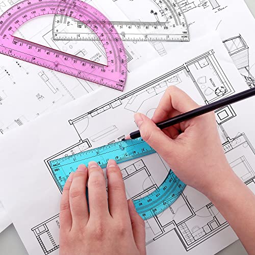 12 Pack Plastic Protractor 6 Inches Math Protractors 180 Degrees For School Office Supplies, Clear/Blue/Pink #TOP6