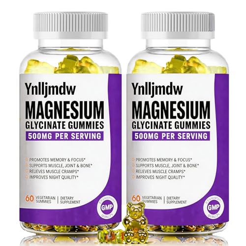 (2 Pack) Magnesium Glycinate Gummies 500mg, High-Absorption Magnesium Supplement with Calcium &...