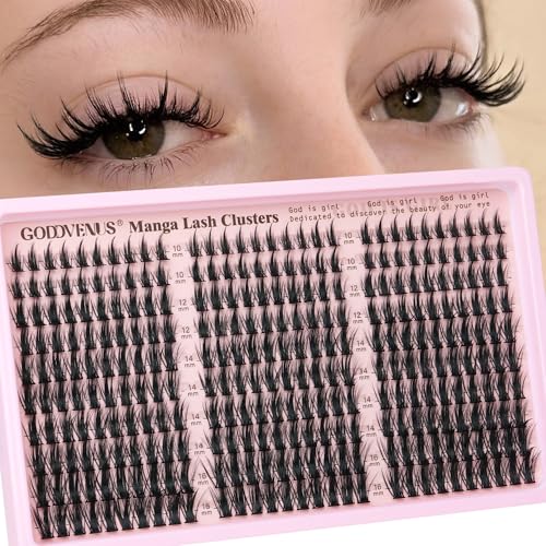 Goddvenus Manga Lash Clusters Natural Wispy 300 Pcs Fairy Eyelash Clusters 10-16mm Fluffy Cluster Eyelash Extensions Anime Cosplay No Plastic Feel Individual Lash Extension CC Curve