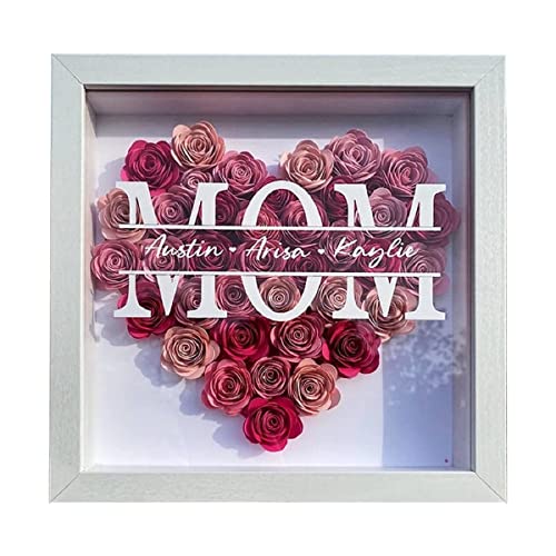 Personalized Flower Shadow Box with Heart Monogram - Customizable Gift for Mom on Mother's Day, Birthday, and Special Occasions