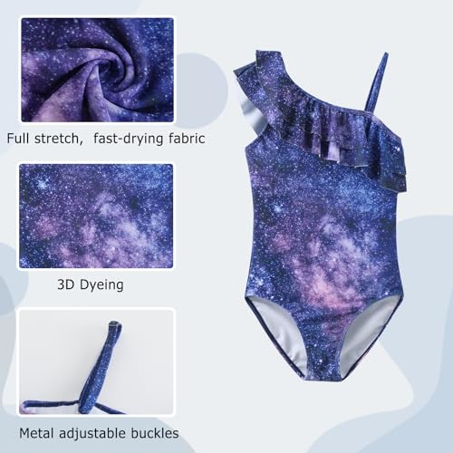 Image of Girls One Piece Swimsuits One Shoulder Ruffle Bathing Suit Kids Hawaiian Floral Swimwear 3-16 Years