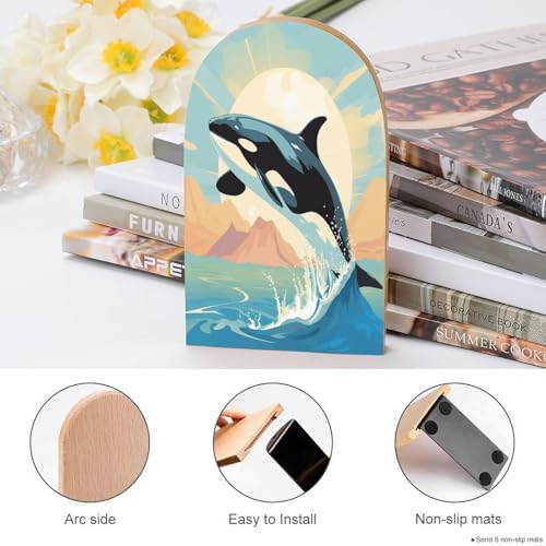 Sujetalibros para estantes de madera con diseño de orca resistente y bonito 5