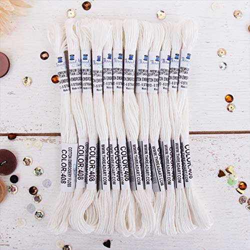 Image of 12 Skeins ThreadArt Cotton Embroidery Floss, White | Long fiber cotton embroidery floss for cross stitch, hand embroidery and bracelets. Six-strand floss separates easily.