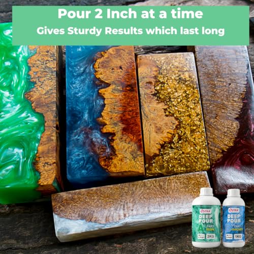 Image of Oytra Deep Pour Casting Epoxy Resin & Hardener 2:1 Ratio Crystal Clear Transparent Liquid for Wood River Table Top Large Mould Casting Preservation & DIY Art Projects High Gloss Finish (3 Kg)