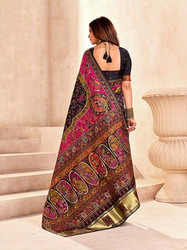 Image of Pandadi Saree Pashmina Silk Kashmiri Weaving Pallu Saree With Unstitched Blouse Piece
