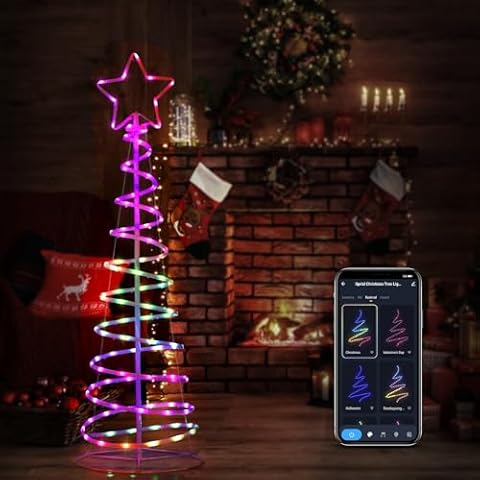Brillihood 5ft Spiral Christmas Tree Light, LED Color Changing Neon Cone Tree with 40 Scene Modes & Music Sync, Smart App Control Christmas Decor for Indoor Outdoor Home Yard Porch Cover