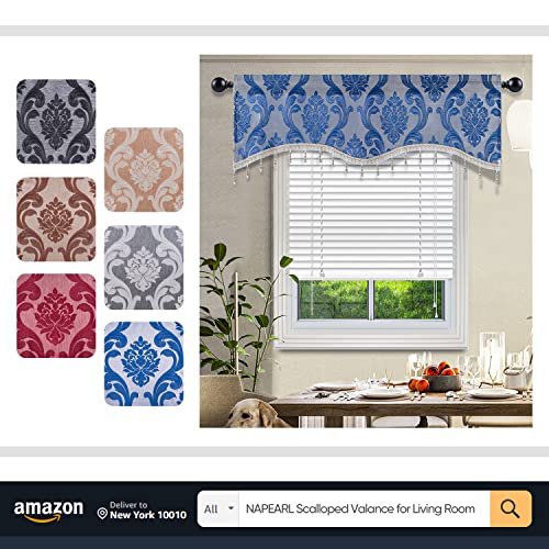 NAPEARL Waterfall Valances for Linving Room-Luxury Navy Valance for Windows with Beads, Decorative Curtains Valances and Swags for Kitchen, Bedroom ( 1 Panel, 61-Inch Wide ) - Thumbnail 7