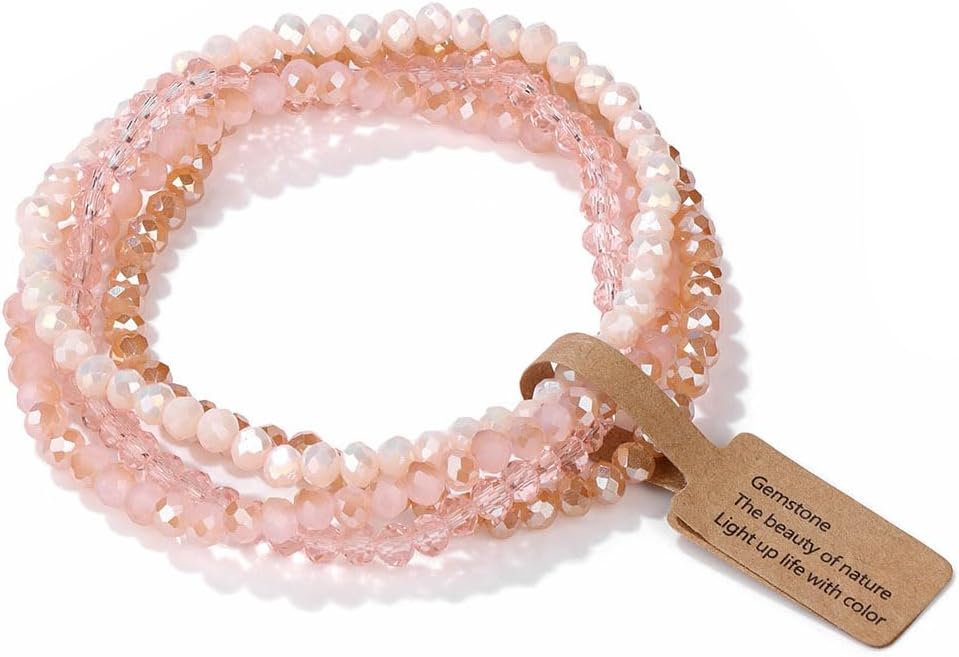 Boho Crystal Bracelet Set of 4pcs/set,4mm Beads Stackable Layering Stretch Bracelets for Women, Friendship Gifts