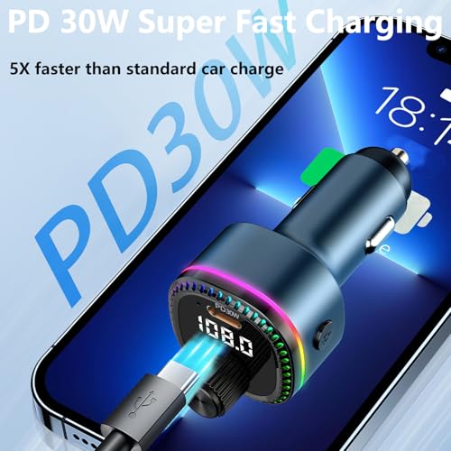 Syengkky Bluetooth 5.3 Fm Transmitter For Car, Bluetooth Car Adapter With Type-C Pd(30W) Charger Port And Qc3.0 Usb Port, Fm Transmitter Bluetooth, Support Mp3 Player, Handsfree Calling thumb #4