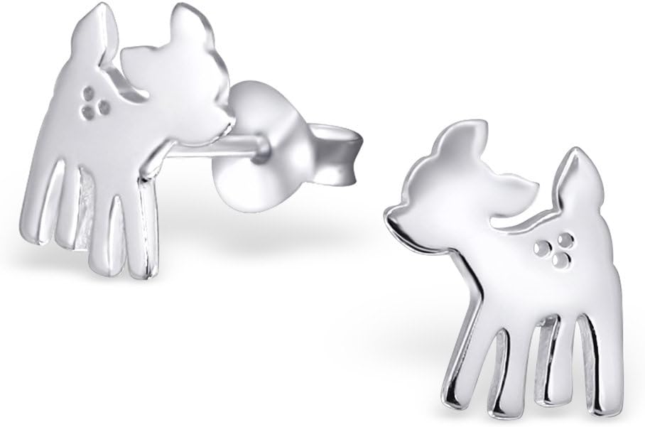 Si Si Select - Quality 925 Sterling Silver Earrings - Flat Bambi/Baby Deer Studs - 7x10mm - Free Gift Box