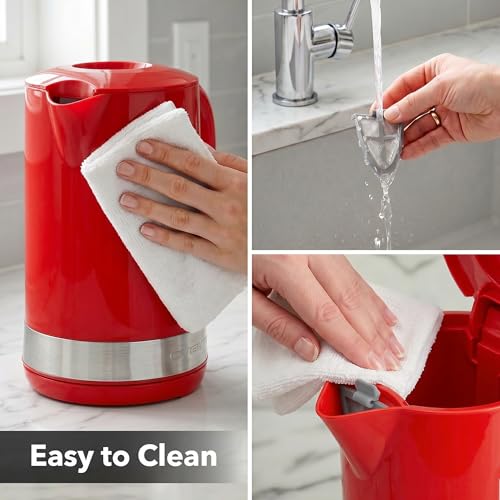Image of OVENTE 1.8L Electric Kettle, BPA-Free with Easy-Fill Lid, Red KP413R | 1500W Fast Boiling Water Heater, Auto Shut-Off, Boil-Dry Protection, 360 Swivel Base, Clear-View Window, Removable Filter