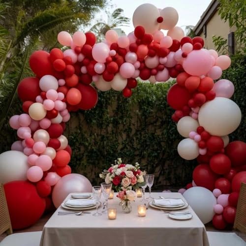 Image of Captank Red Balloons Double Stuffed Different Sizes Balloon Arch Kit | Dark Red Balloon Garland For Christmas Birthday Anniversary Wedding Valentines Bridal Shower Party Decoration