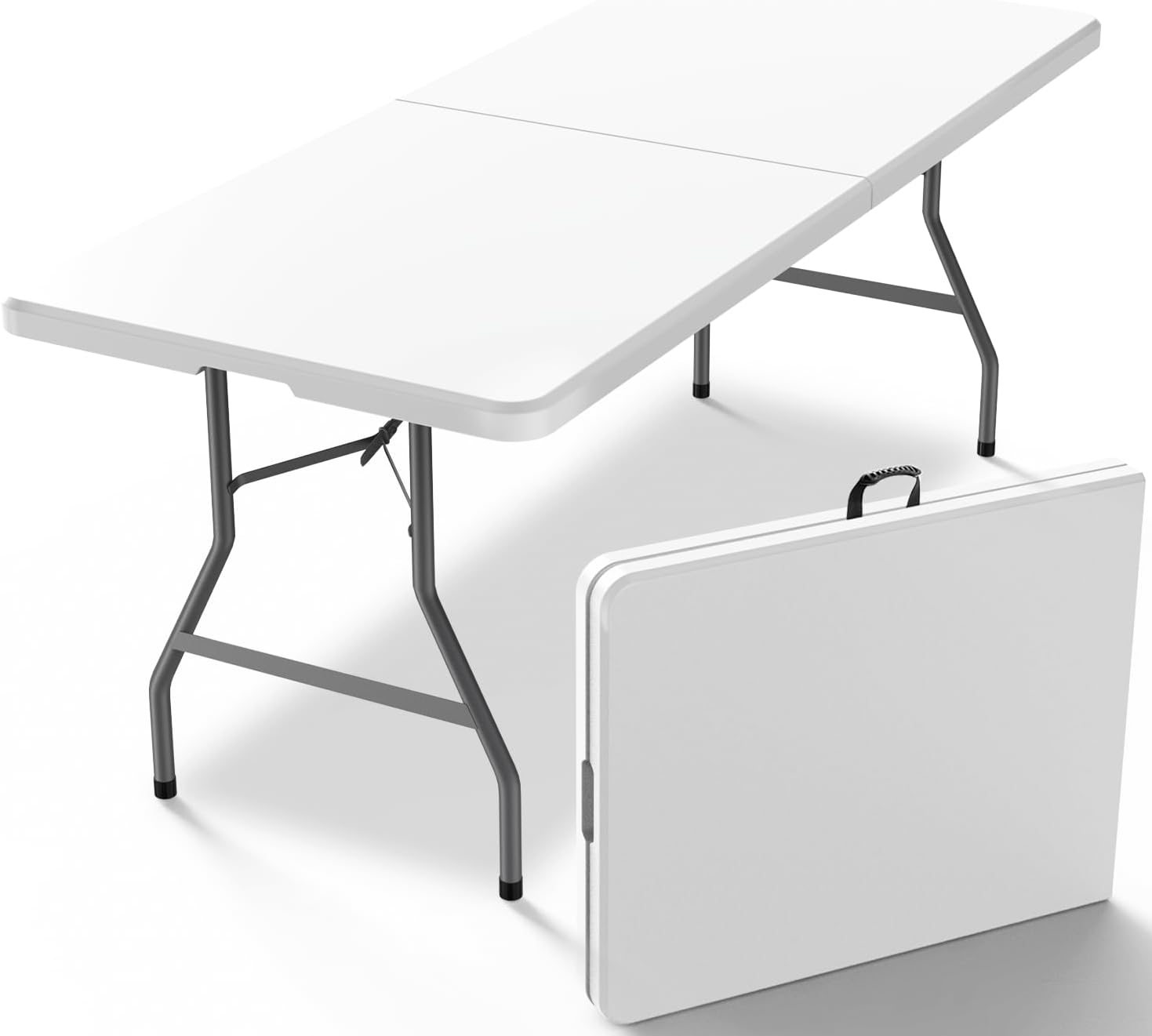 8FT(30" x 96") Folding Table, Indoor Outdoor Heavy Duty Picnic Table with Carrying Handle,Plastic Fold up Table for Picnic, Party, Camping,Office - White