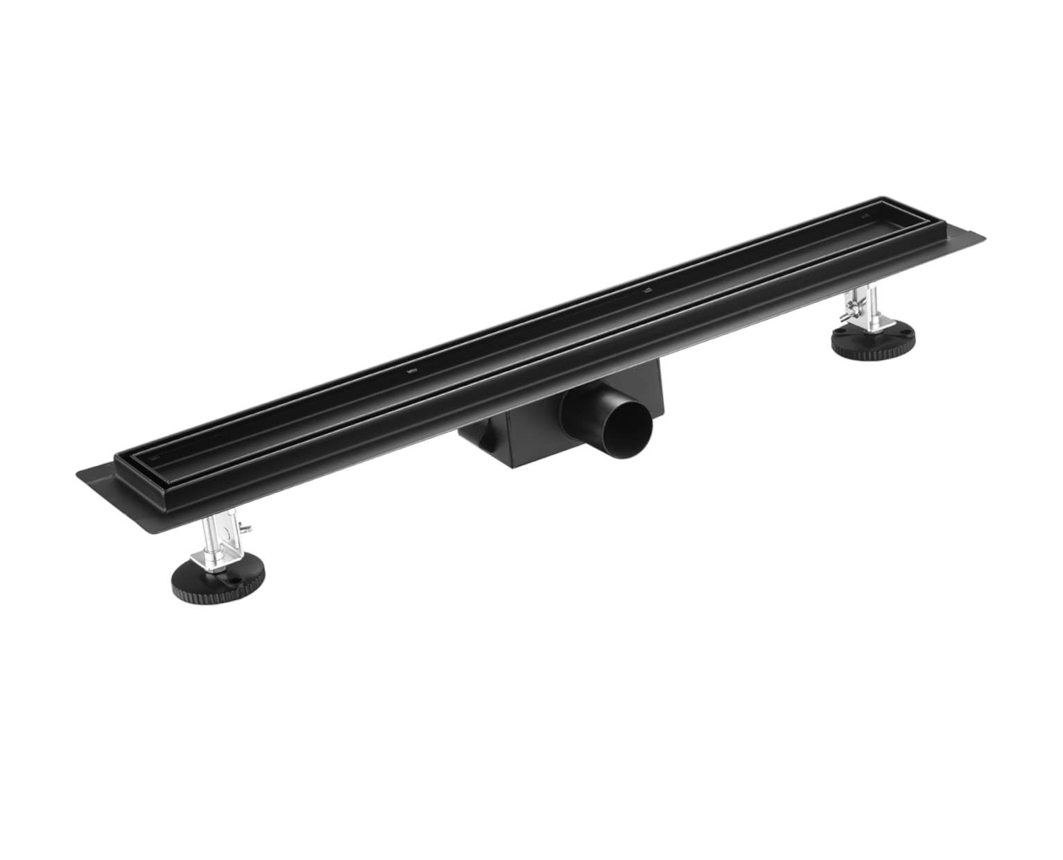 Canalina per Doccia, Scarico a Pavimento, Canaletta di Scarico 50 Nera in Bassa 52mm, Set CompletoScarico per Doccia su Entrambi i Lati con Pannello o Sotto Piastra, Duplex Next 2in1