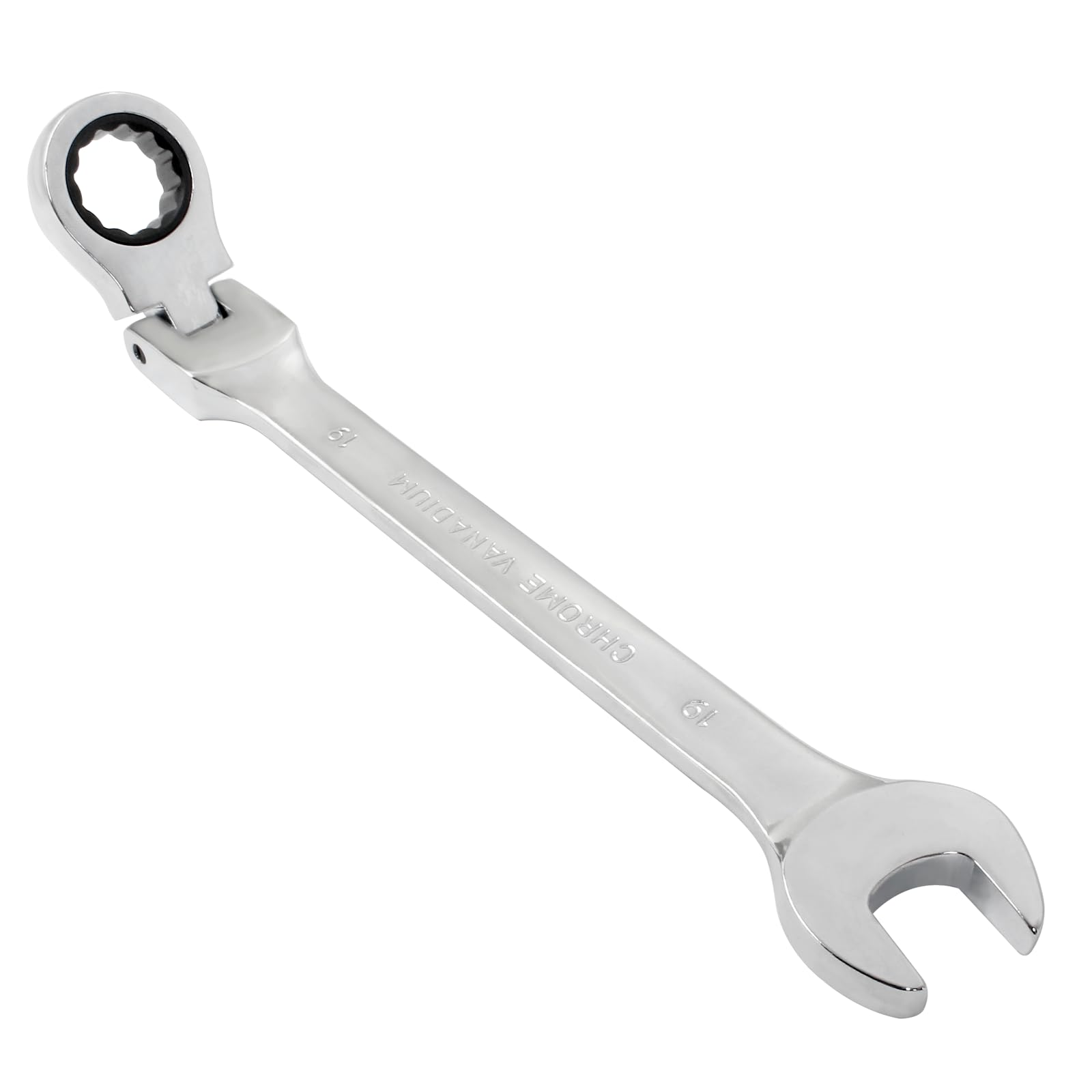 Piutouyar 19mm Flex-Head Ratcheting Wrench, Professional Metric Ratchet Wrench Combination Wrench Box Ended Spanner Tool for Projects Repair(5°