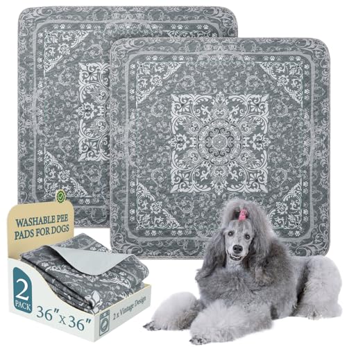 Image of Homimp Washable Pee Pads for Dogs, 2 Pack Reusable Puppy Pads Waterproof, Absorbent and Leakproof Dog Pee Pads, Non Slip Puppy Training Pads, Pet Mat for Floor, Crate, Couch, Whelping,Grey, 36 inchx36 inch