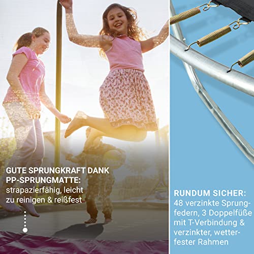Foto von Klarfit Kinder Trampolin Indoor/Outdoor, Kleines Trampolin für Kinder ab 5 Jahre, Kindertrampolin rutschfest, Trampolin mit Leiter, Randabdeckung & Sicherheitsnetz, Trampolin Klein, ab 5-9 Jahren
