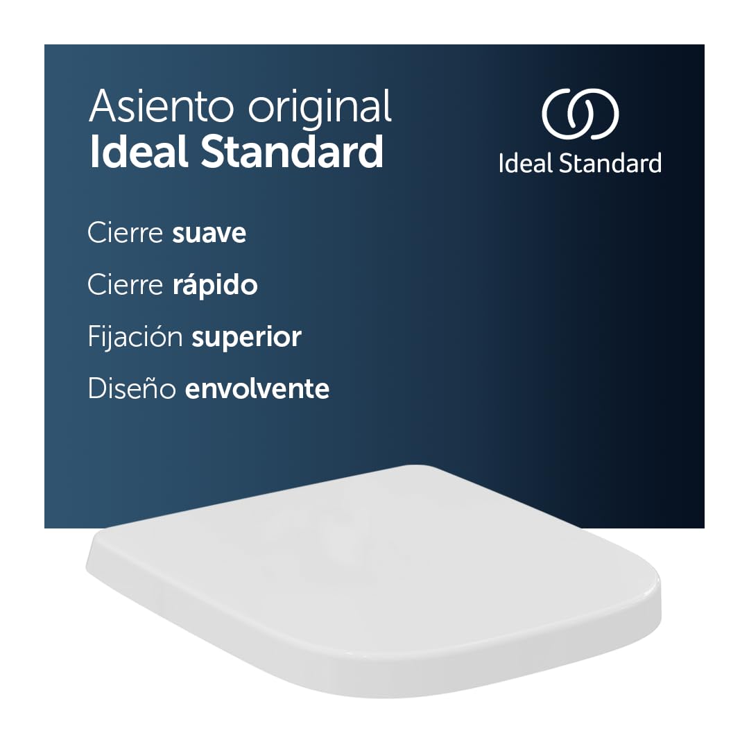 Ideal Standard Asiento de inodoro i.life S, diseño envolvente, cuadrado, con mecanismo de cierre suave, función de liberación rápida para facilitar la limpieza fabricado en Duroplast resistente Blanco