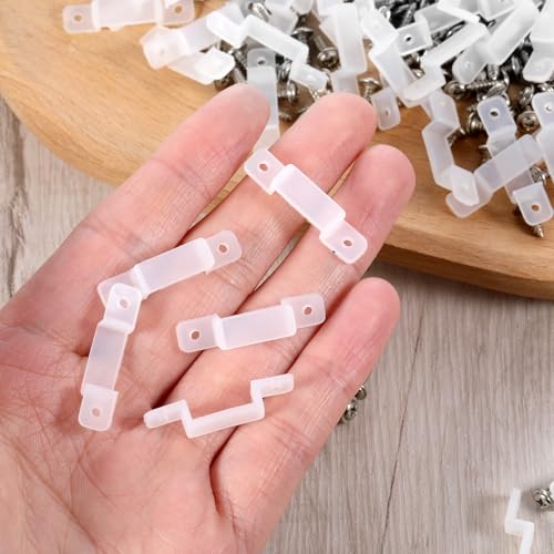 Image of 100 Pack Strip Light Mounting Brackets, Led Strip Light Holder, LED Clear Clips Outdoor Fixed Clips LED Tape Clamp, Waterproof Double Side Fixing, for 12 mm Wide IP67 /68 Strip Lights with 200 Screws