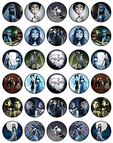 30 x Edible Cupcake Toppers Themed of Tim_Burton's CORPSE BRIDE Collection of Edible Cake Decorations | Uncut Edible on Wafer Sheet
