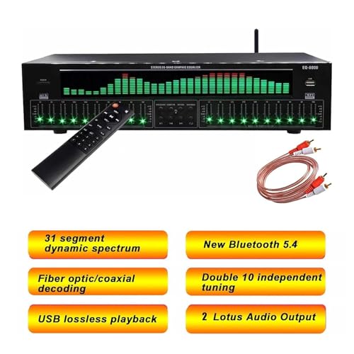 Ecualizador Gráfico Estéreo para Hogar, 31 Bandas, con Decodificación Digital Bluetooth 5.4, Óptica y Coaxial, Ajuste Independiente Dual de 10 Segmentos con Reducción de Ruido miniatura 3