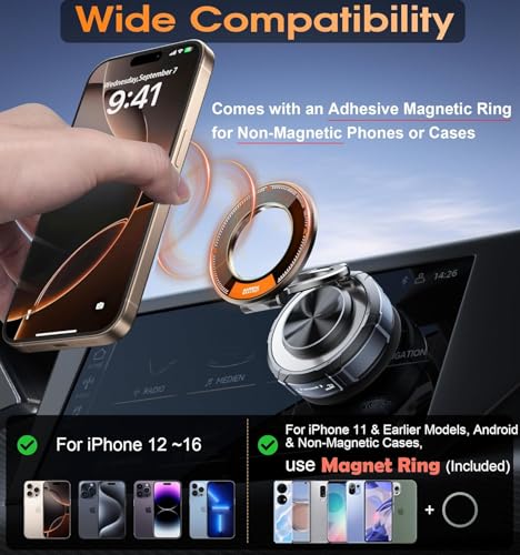Image of RIGGEAR Upgraded Suction Cup Premium Magnetic Phone Mount, 360 Adjustable Car Mobile Phone Stand for Magsafe iPhones and All Android Phones, Holder for Car, Gym, Mirror, Smooth Surface Table Top