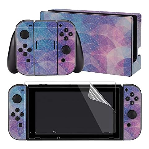 eXtremeRate Aufkleber Sticker Skin Decal Folie Abziehbild Faceplates Kleberfolie mit 2 Displayschutzfolie für Nintendo Switch/NS Konsole&Joy-Con&Dock&Griff(Geometrie) Cover