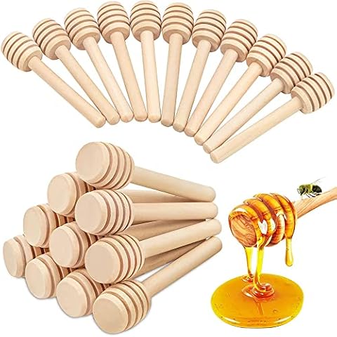 Niciksty 50pcs Wooden Honey Sticks, 8cm Mini Honeycomb Stick, Honey Stirrer for Honey Jar Dispense Drizzle Honey Wedding Party Favors Cover