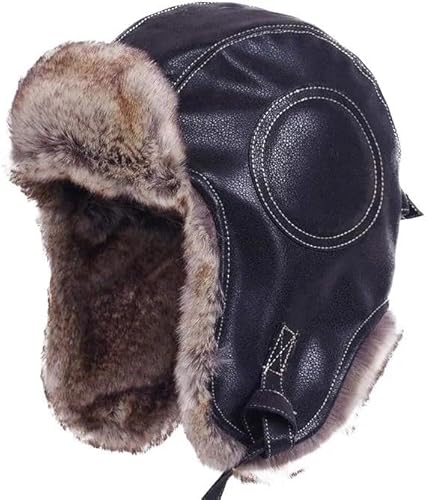 Tisuff Men's Winter Aviator Hat with Ear Flaps, Warm Trapper Ushanka for Cold Weather - Adjustable Fit for Adults, Size M (Up to 58cm) Black
