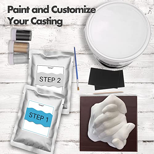 Hand Casting Kit Couples & Hand Molding Kit For Adults, Keepsake Hand Mold Kit Couples For Holiday Activities, Wedding, Friends Couples Gifts - 3 Paint (Black, Gold, Silver) & With Base & Card Stand #TOP2