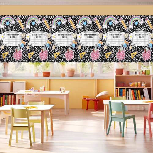 Mindsoft 6 Pcs 36 L x 24 W Classroom Curtains for Windows Composition Notebook Curtains Valance Black and White Composition Back to School First Day of School Supplies