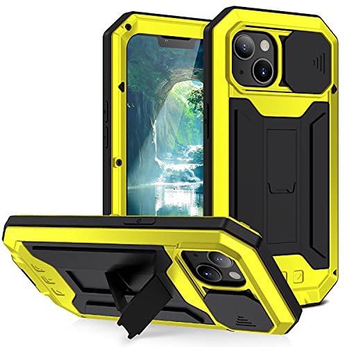 ANROD for iPhone 13 Case,Shockproof Hard Case Aluminum Metal Gorilla Glass Military Heavy Duty Sturdy Protector Cover for iPhone 13,with Lens Protection Cover (Black)