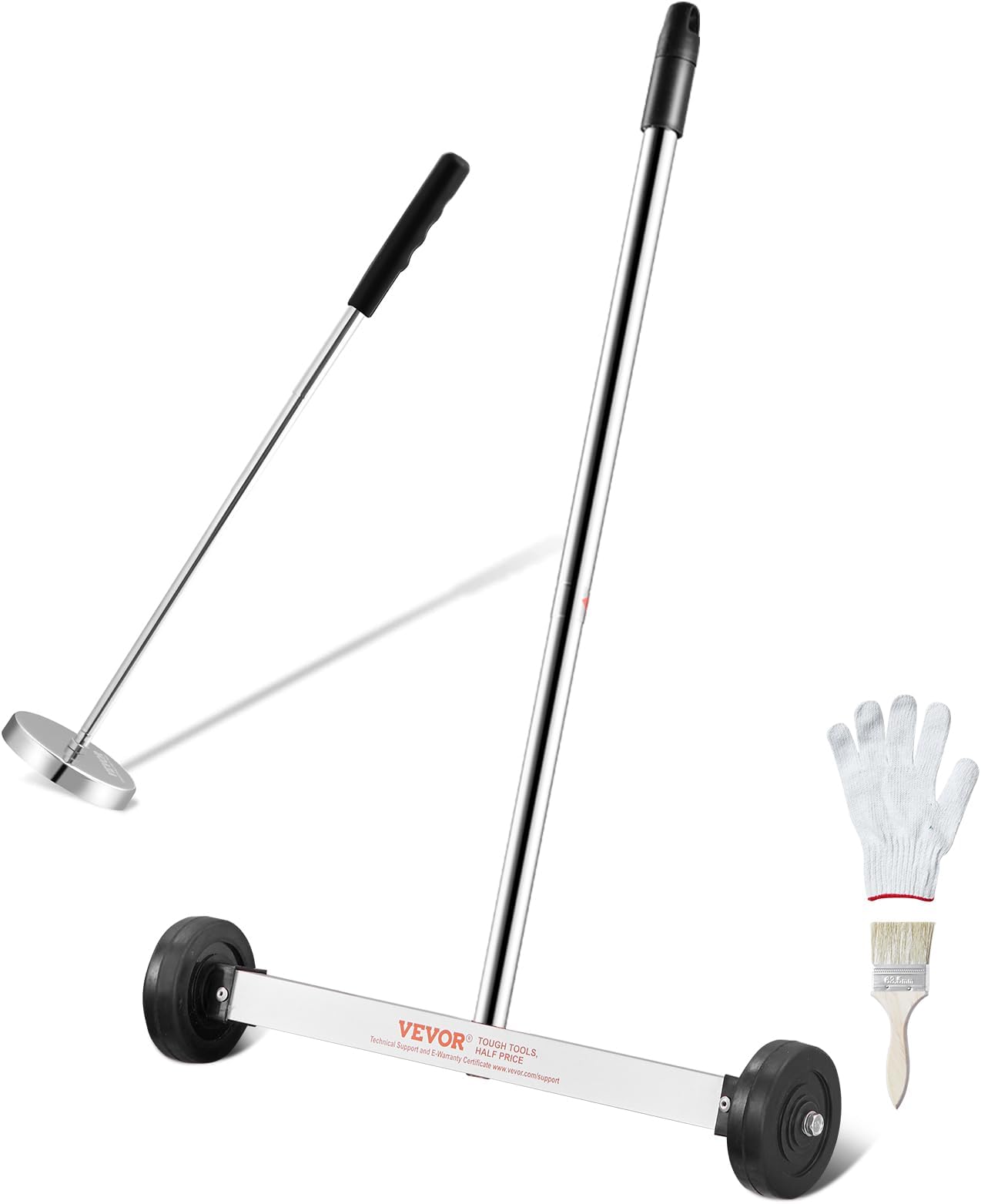 VEVOR 15-Inch Magnetic Sweeper with Wheels, 8 lbs Capacity, with Telescoping Magnetic Pickup Tool, Adjustable Handle, Magnetic Pickup Sweeper to Pick Up Nails and Screws, for Workshop, Garage, Yard