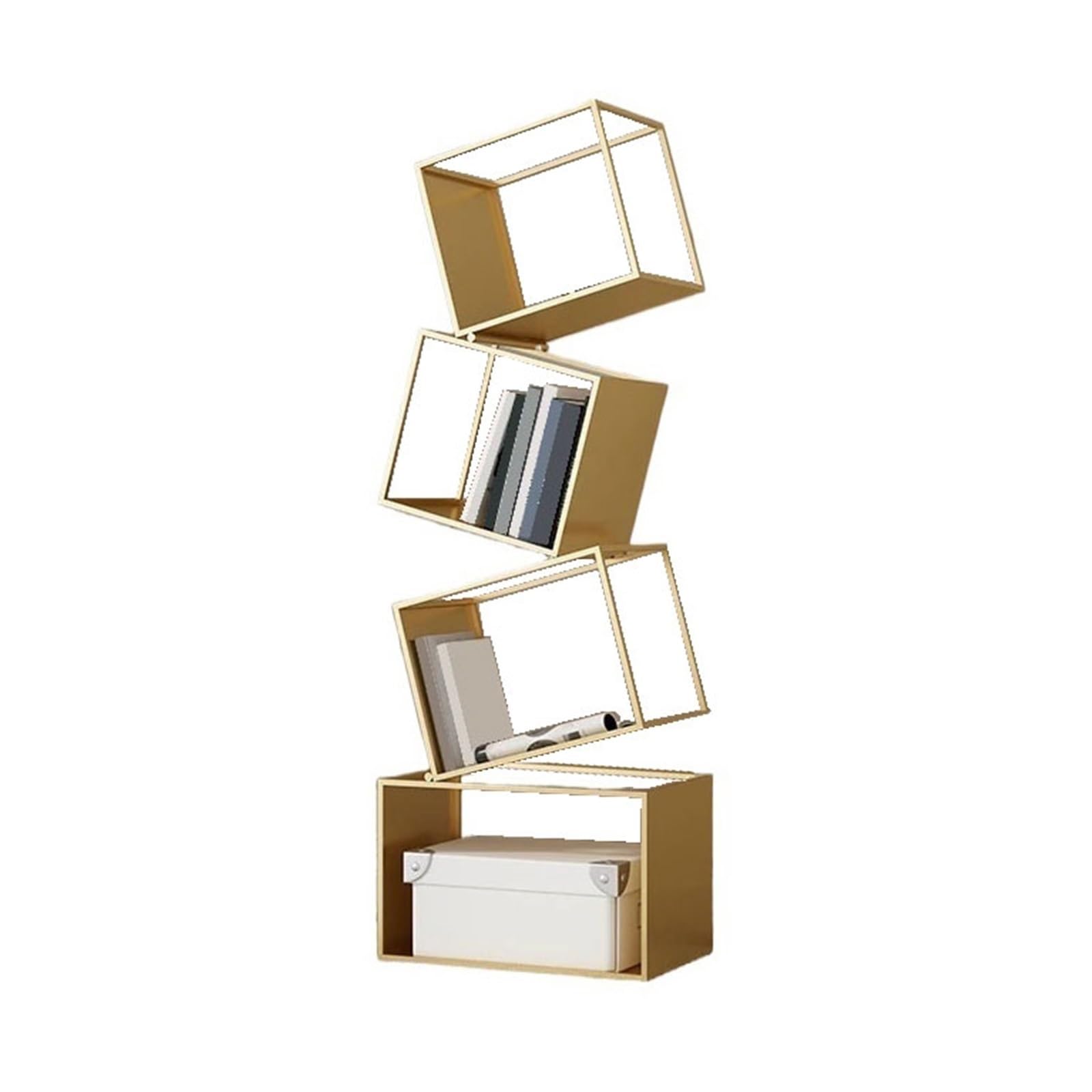 ZYYANSHOP Bookshelf Irregular Creative Vertical Iron Metal Bookshelf Storage Display Stand for Living Room(Gold)