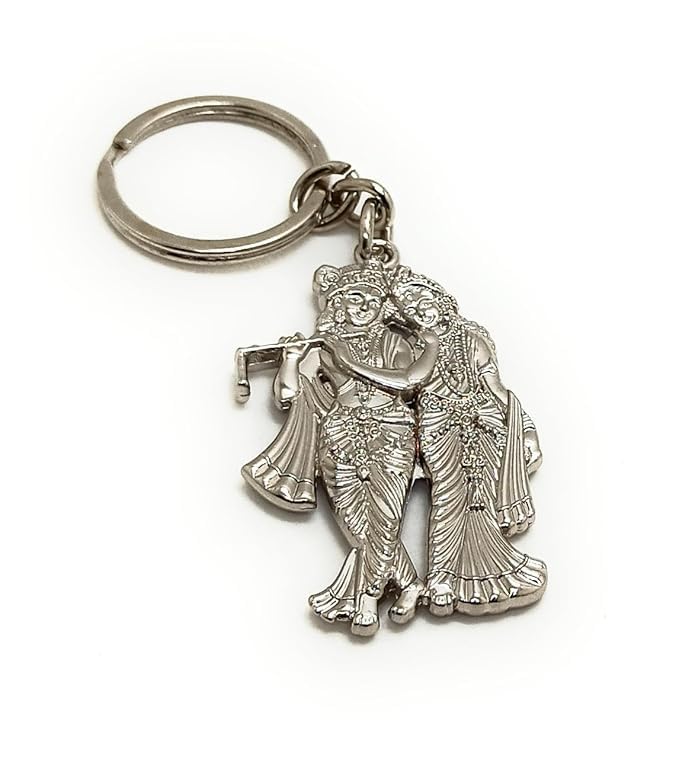 Lord Radha Krishna Metal Keychain - Silver Color - Religious Key Ring - Devotional Keepsake - Ideal Gift for Festivals and Spiritual Seekers4