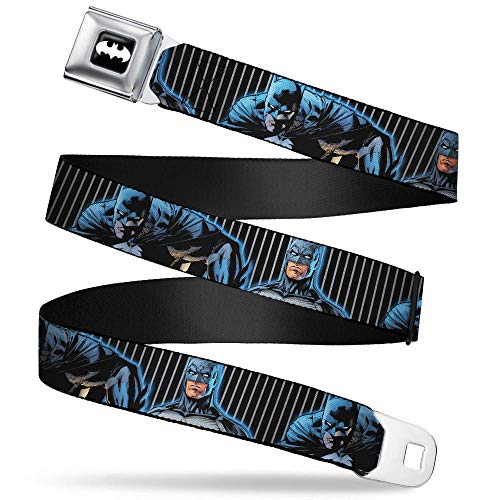 Buckle-Down Belt Seatbelt Buckle Batman Standing Crouching Poses Stripe Black Gray Mens Womens Kids Adjustable