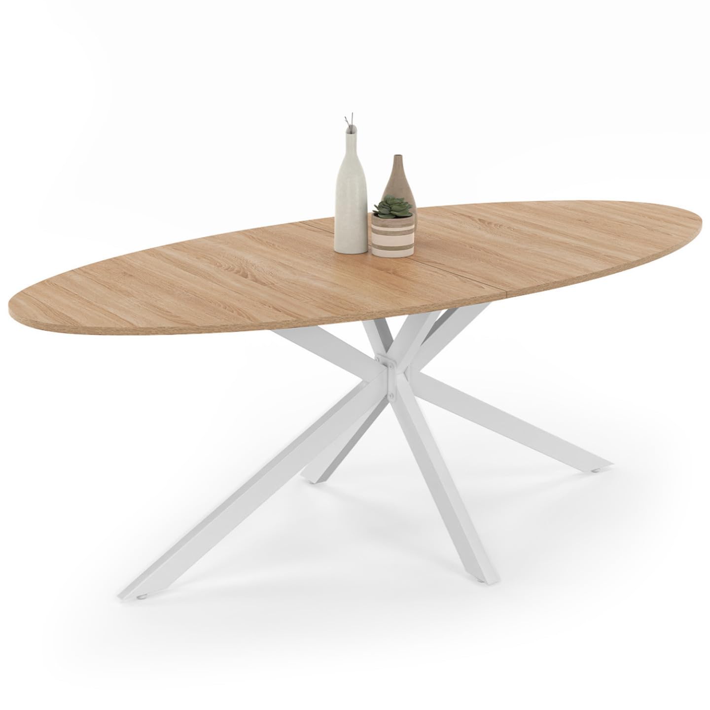 IDMarket - Table à Manger Ovale Alix 200 cm Pied araignée Bois et Blanc