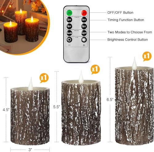 Aku Tonpa AT-PBM-3 Pine Bark Effect Flameless Candles Battery Operated Pillar Real Wax Flickering Electric Led Candle Sets thumb #2