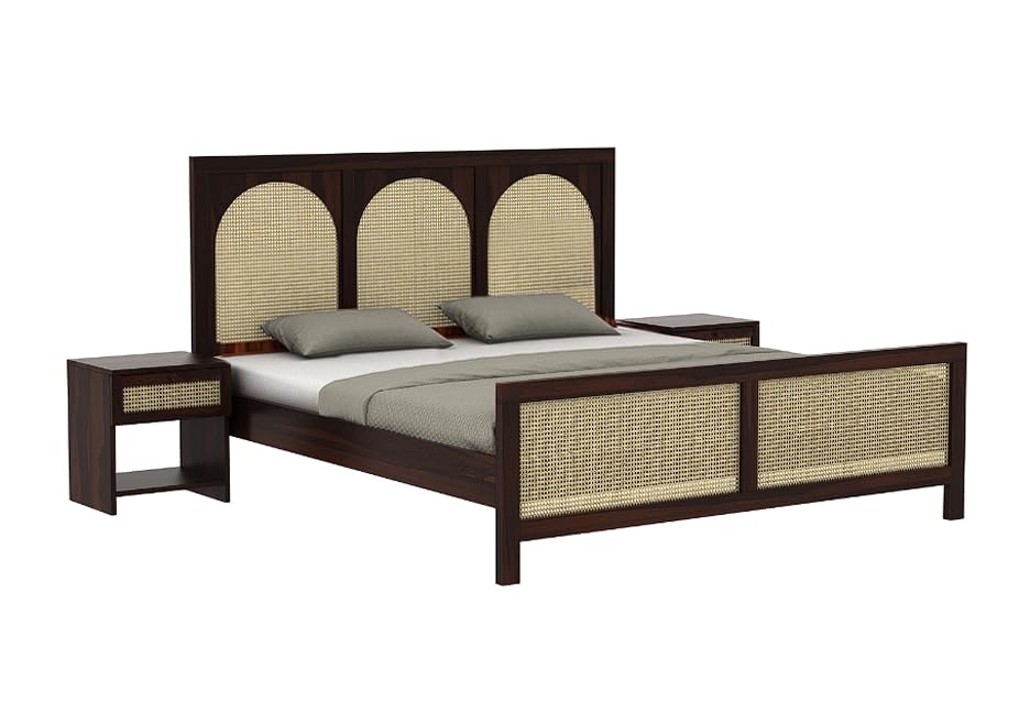Image of Solid Sheesham Wood Poster King Size Poster Honeymoon Bed Without Storage with Designer Piller and Cane Crafting