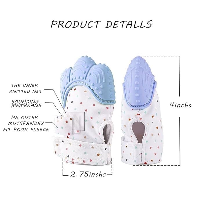 Image of WAHHSON Cotton Baby Soft Teething Mitten Teether Glove, Teether for 0-12 Months Baby, Teething Pain Relief Toy Glove, Natural Remedy for Infants & Toddlers | Infant Teething Mittens (Blue, Pair of 1)