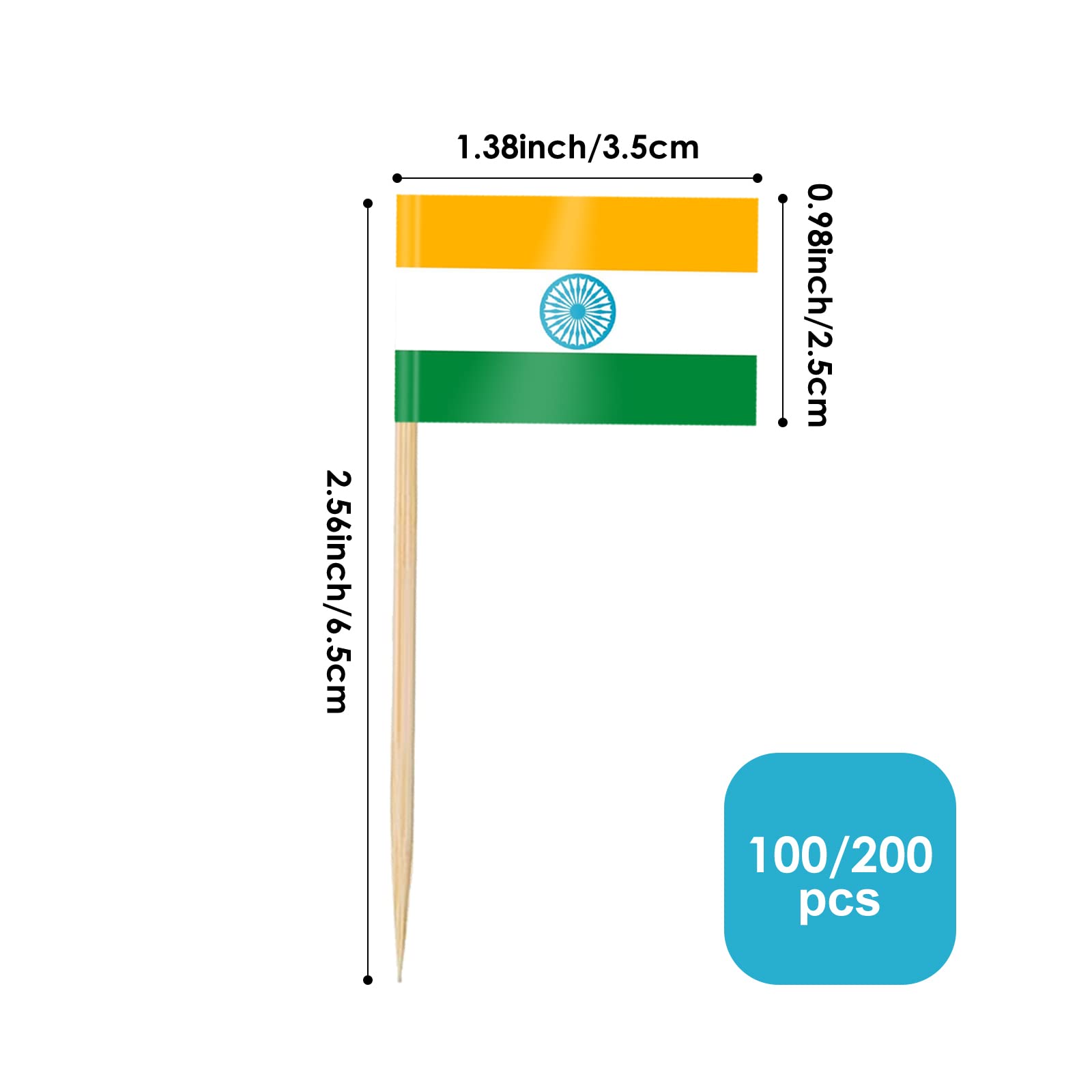 120 Stuzzicadenti Da Cocktail Con Bandiera Dell'India – Stecchini In Bambù 6.5 Cm, Sicuri Per Alimenti, Perfetti Per Eventi E Feste