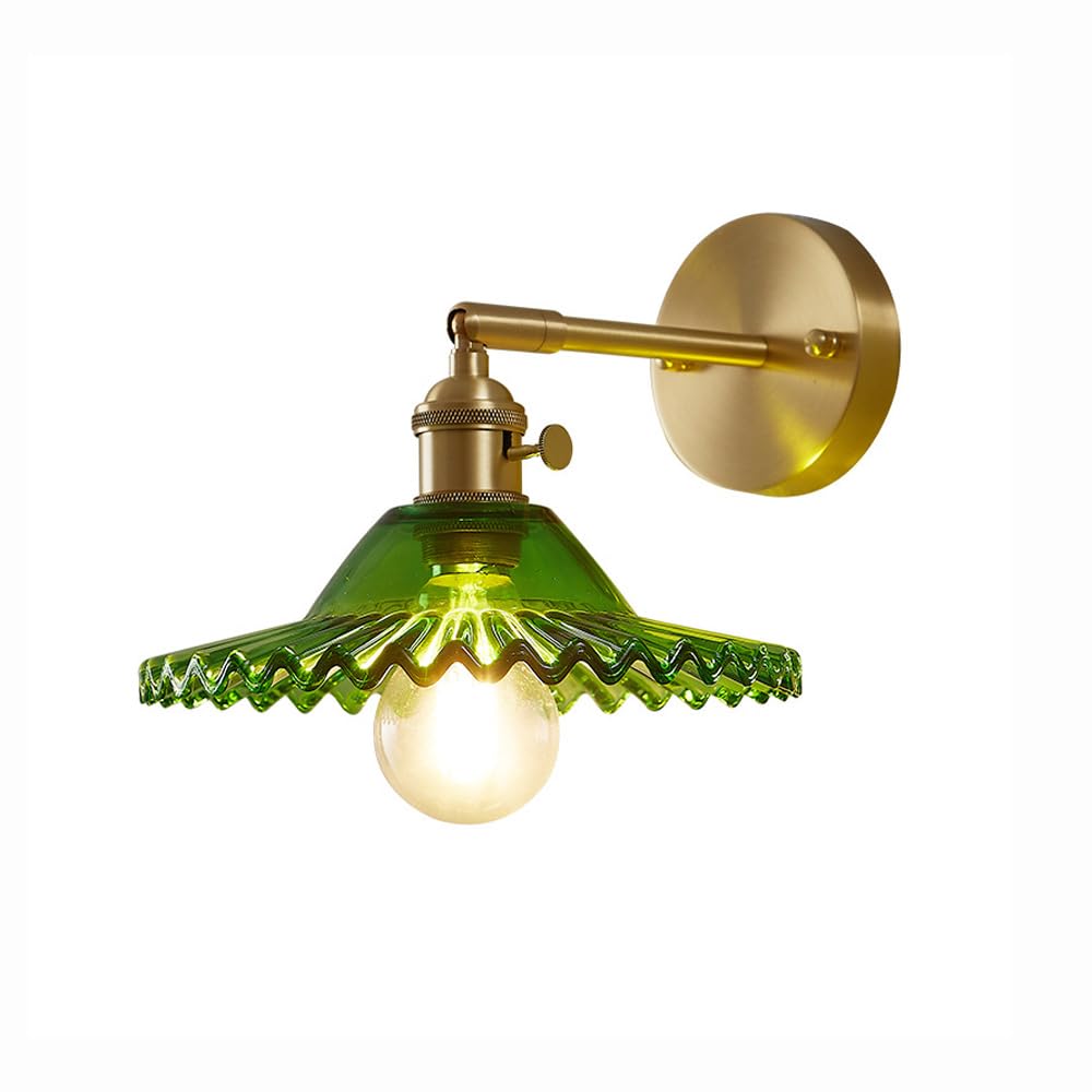 KBUUKYYXouy Modern Brass Adjustable Wall Lamps, 1-Light Pleated Glass Wall Sconces, Indoor Bedside Wall Lights, Nordic Bathroom Balcony Hallway Decoration Wall Lighting Fixture(Green)
