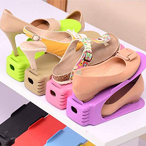 Image of JRM Plastic Double Layer Space Saver Shoe Rack Organizer Holder for Closet -Pack of 8