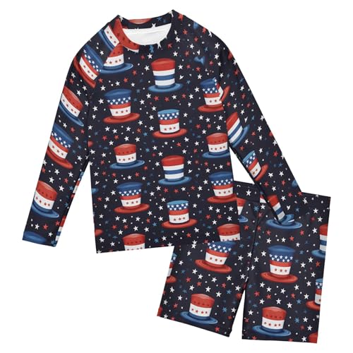 July 4th Independence Day Hat Star Baby Boys' Toddler Long Sleeved Rashguard Swim Bathing Suit Set B0403468