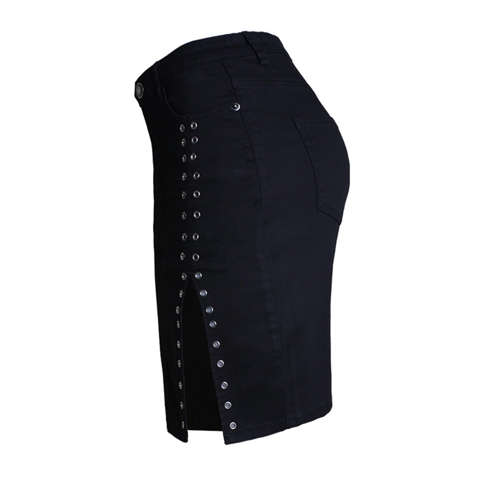 Falda Mujer Botón Mini Jeans Falda Falda Vaquera con Bolsillo Cintura Alta