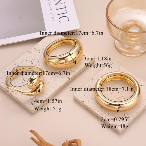 SAMOCO 3Pcs Chunky Gold Bangle Bracelets for Women Trendy Wide Wrist Cuff Bracelets Stack Statement Bangle Fashion Jewelry Gifts3